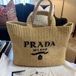 New PRADA raffia large tote